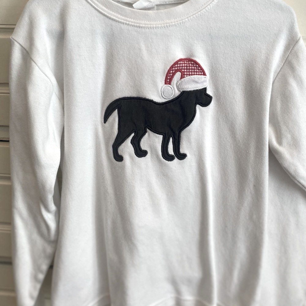 Christmas White long sleeve black lab Santa hat